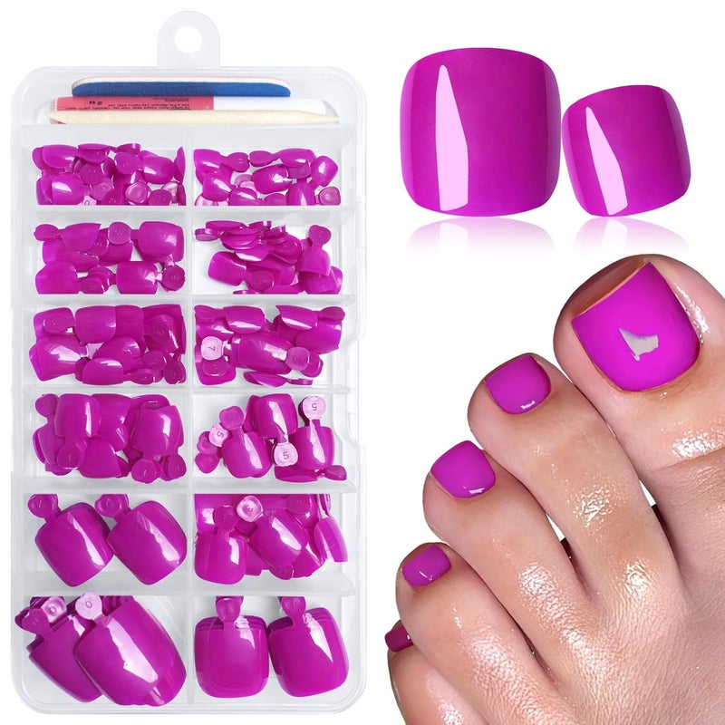 LuckForever 168pc Press on Toenails Women Fake Toe Nails with Adhesive Tabs, Purple Fake Toenails Press on Nails Toe Acrylic Nail Tips Short Square False Toenails Artificial Toe Nails Press ons - Image 1